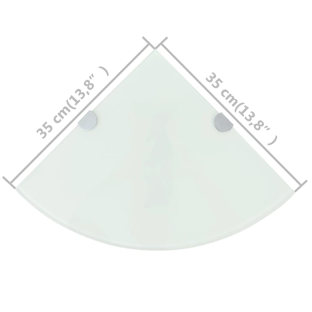 Prateleiras canto 2 pcs suportes cromados 35x35cm vidro branco