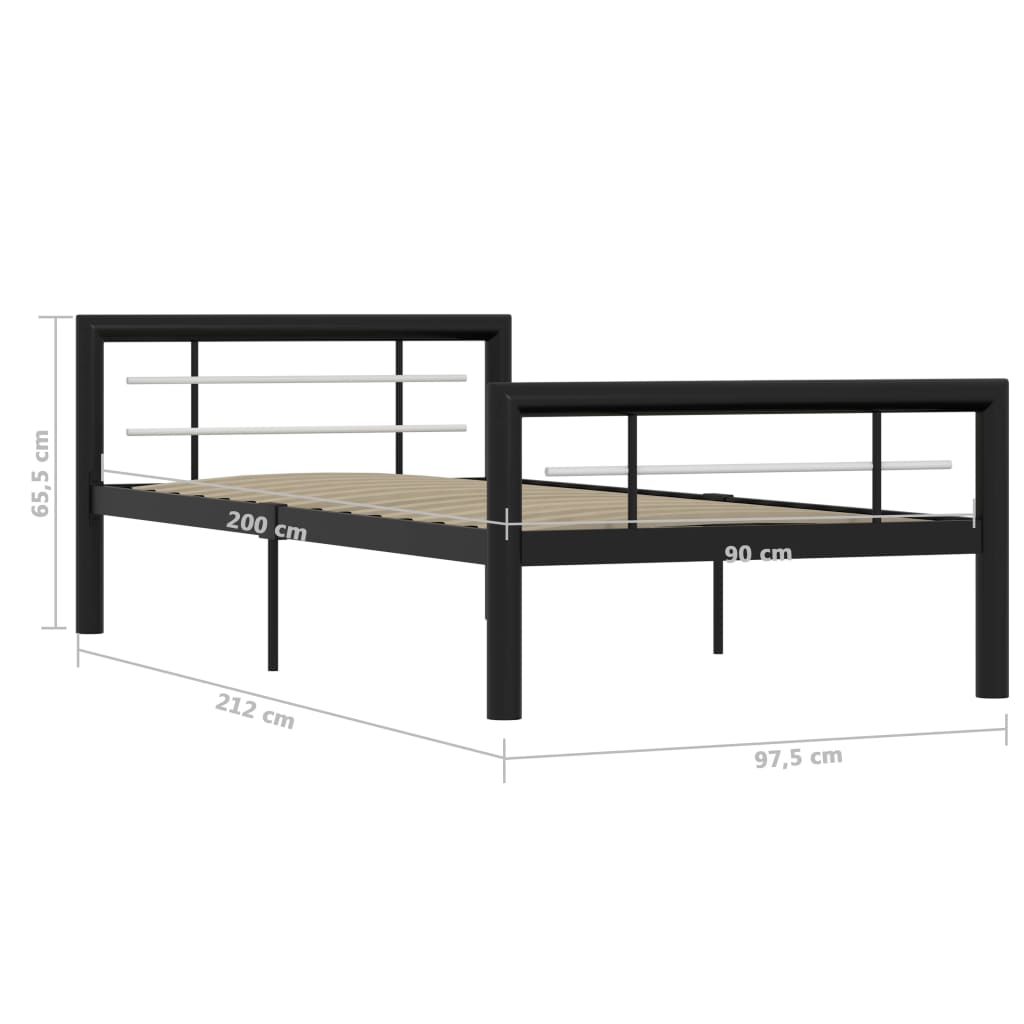 Estrutura de cama 100x200 cm metal preto e branco