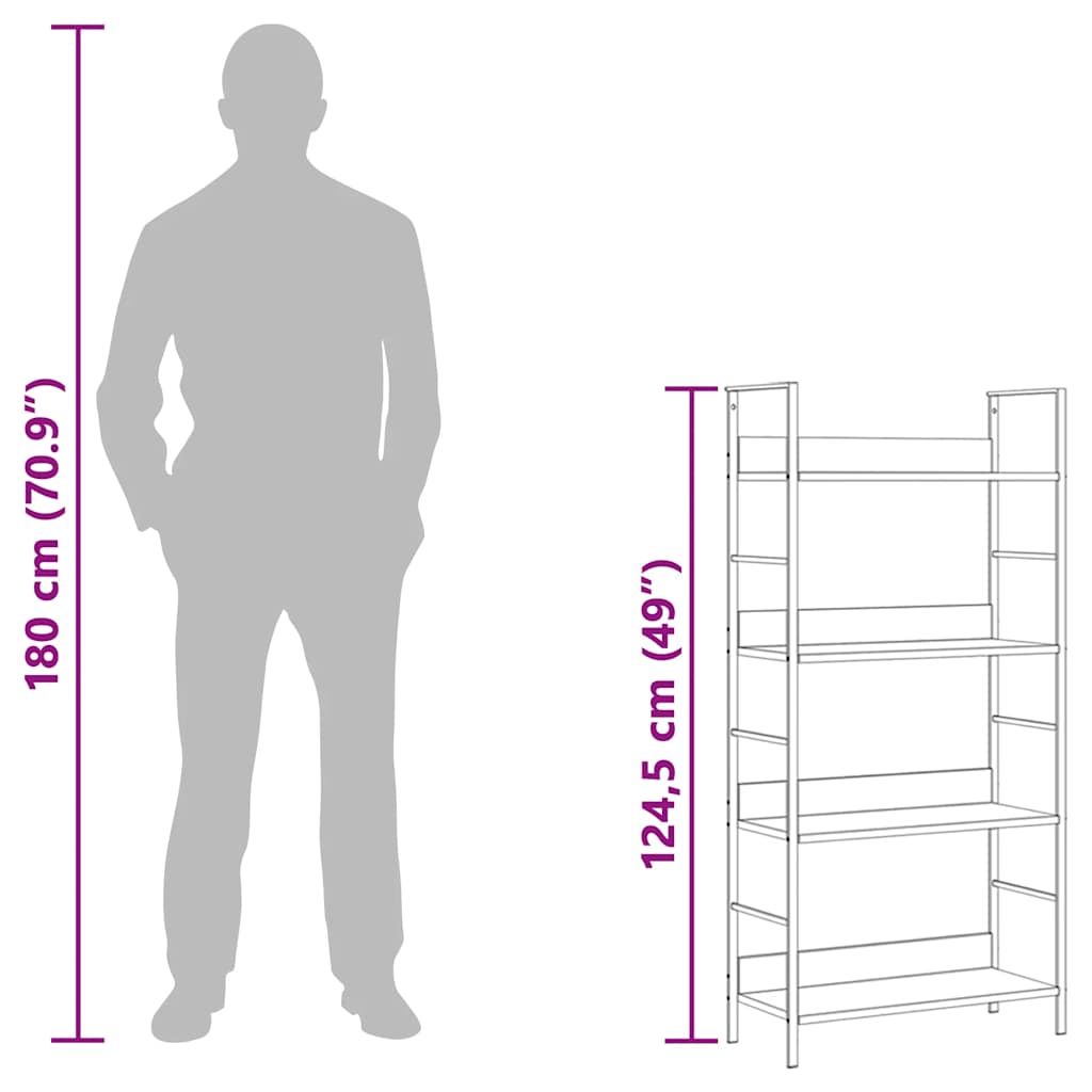 Estante com 4 prateleiras derivados de madeira cor carvalho