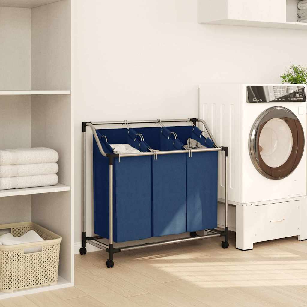 Separador de roupa suja com 3 sacos aço azul