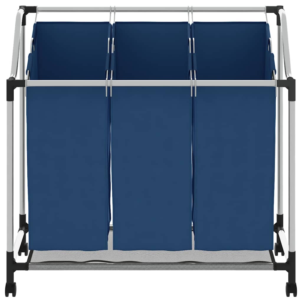 Separador de roupa suja com 3 sacos aço azul
