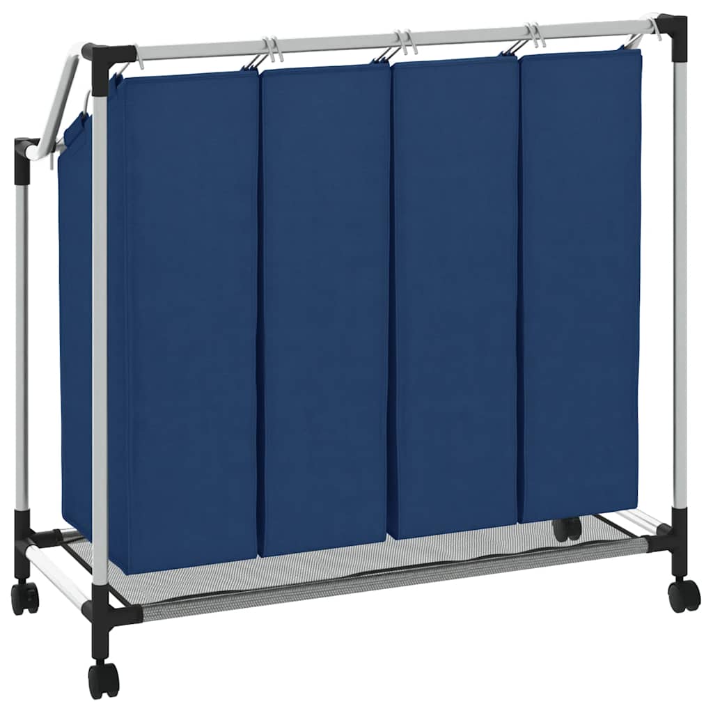 Separador de roupa suja com 4 sacos aço azul