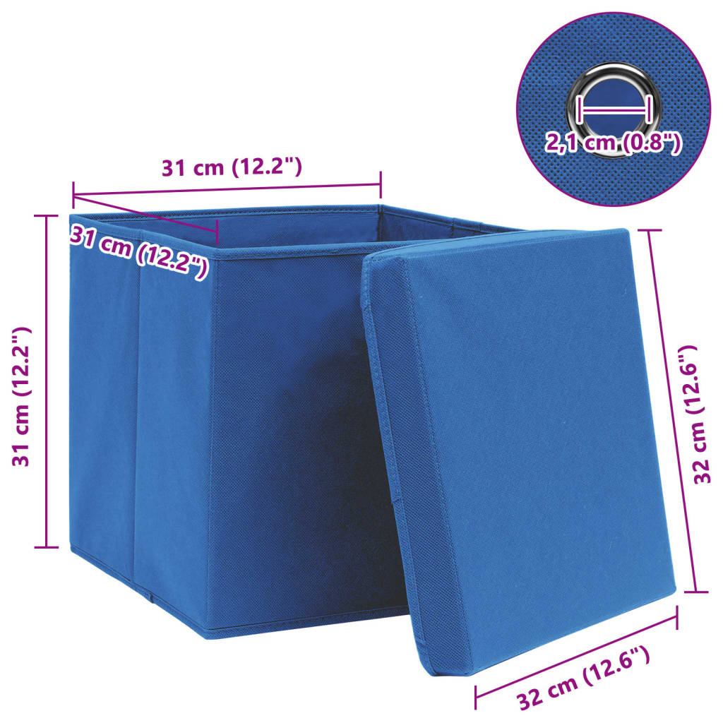 Caixas de arrumação com tampas 4 pcs 32x32x32 cm tecido azul