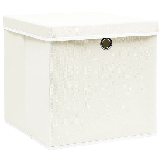 Caixas de arrumação com tampas 4 pcs 32x32x32 cm tecido branco