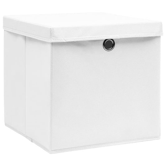 Caixas de arrumação com tampas 10 pcs 32x32x32 cm tecido branco