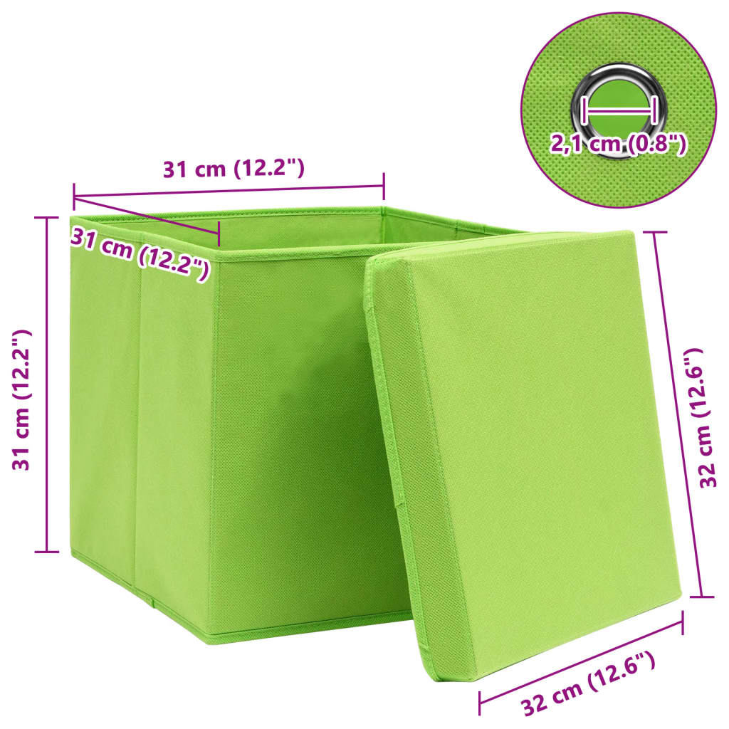 Caixas de arrumação com tampas 4 pcs 32x32x32 cm tecido verde