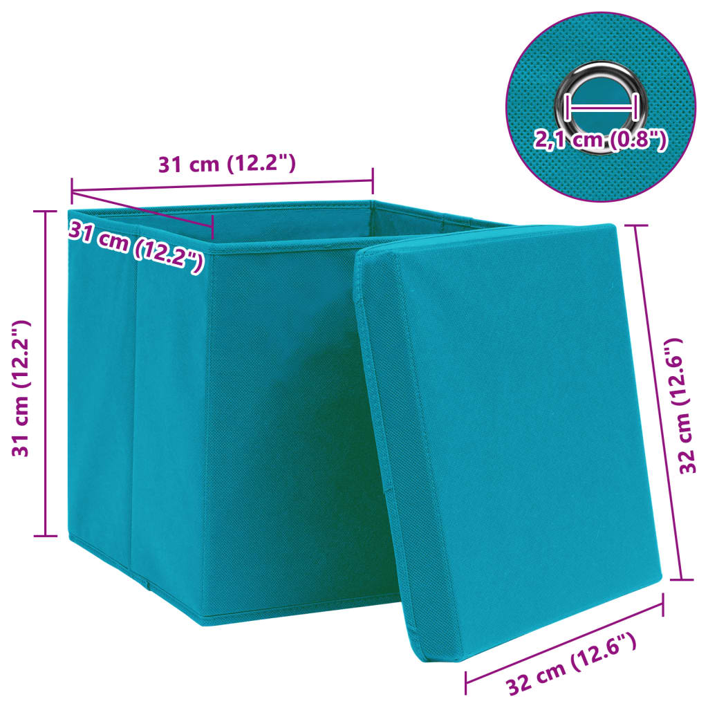 Caixas de arrumação com tampas 4pcs 32x32x32cm tecido azul-bebé