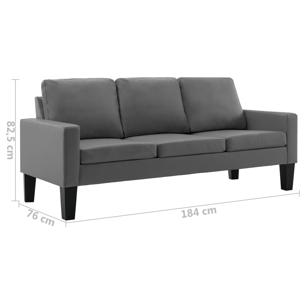Sofá de 3 lugares couro artificial cinzento