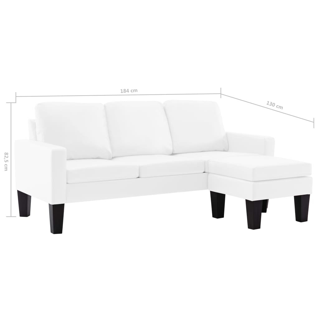 Sofá de 3 lugares com apoio de pés couro artificial branco