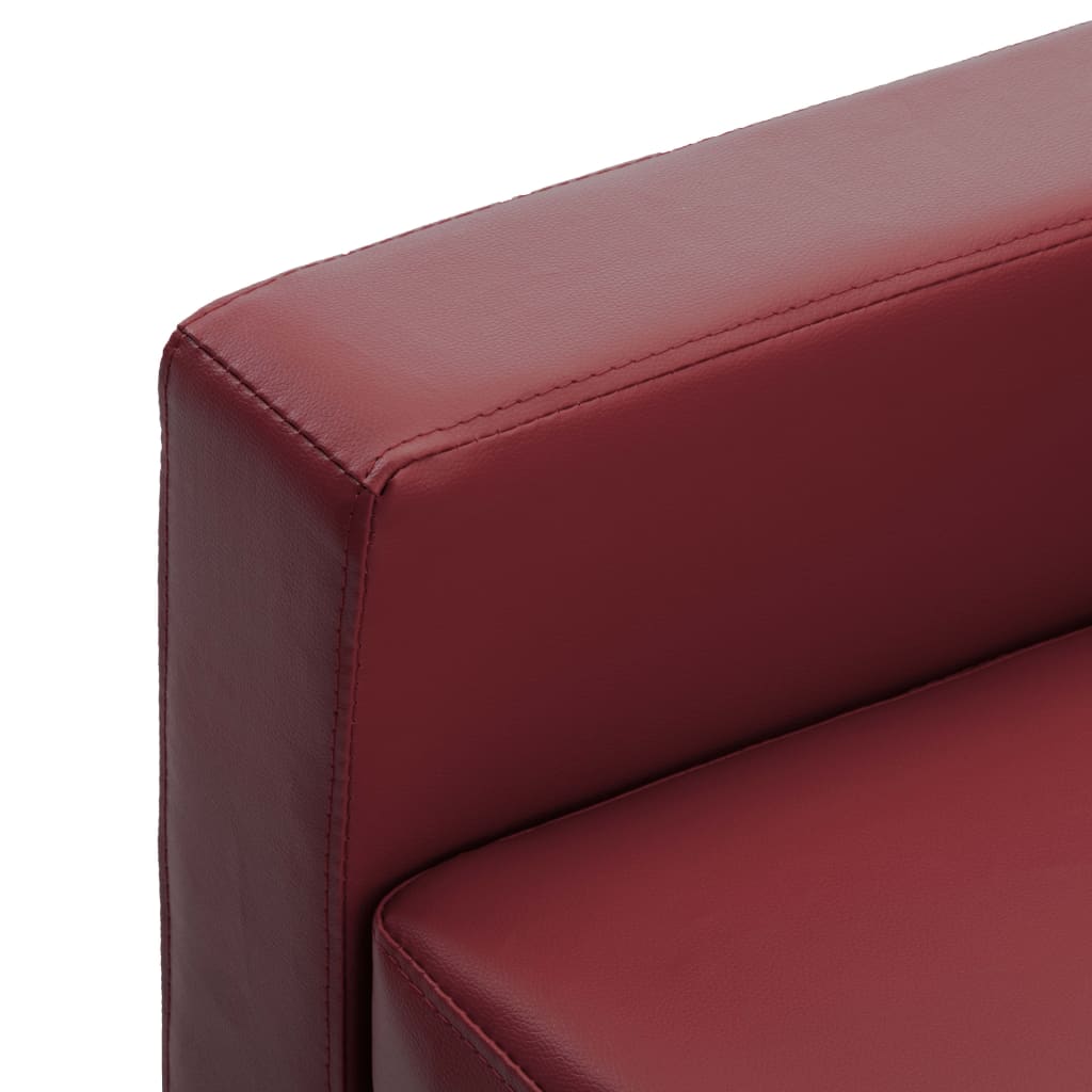 Sofá de 3 lugares c/ apoio pés couro artificial vermelho tinto