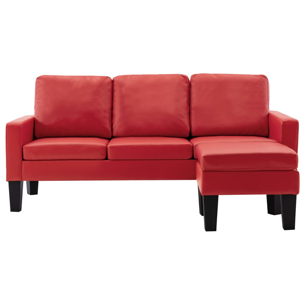 Sofá de 3 lugares c/ apoio de pés couro artificial vermelho