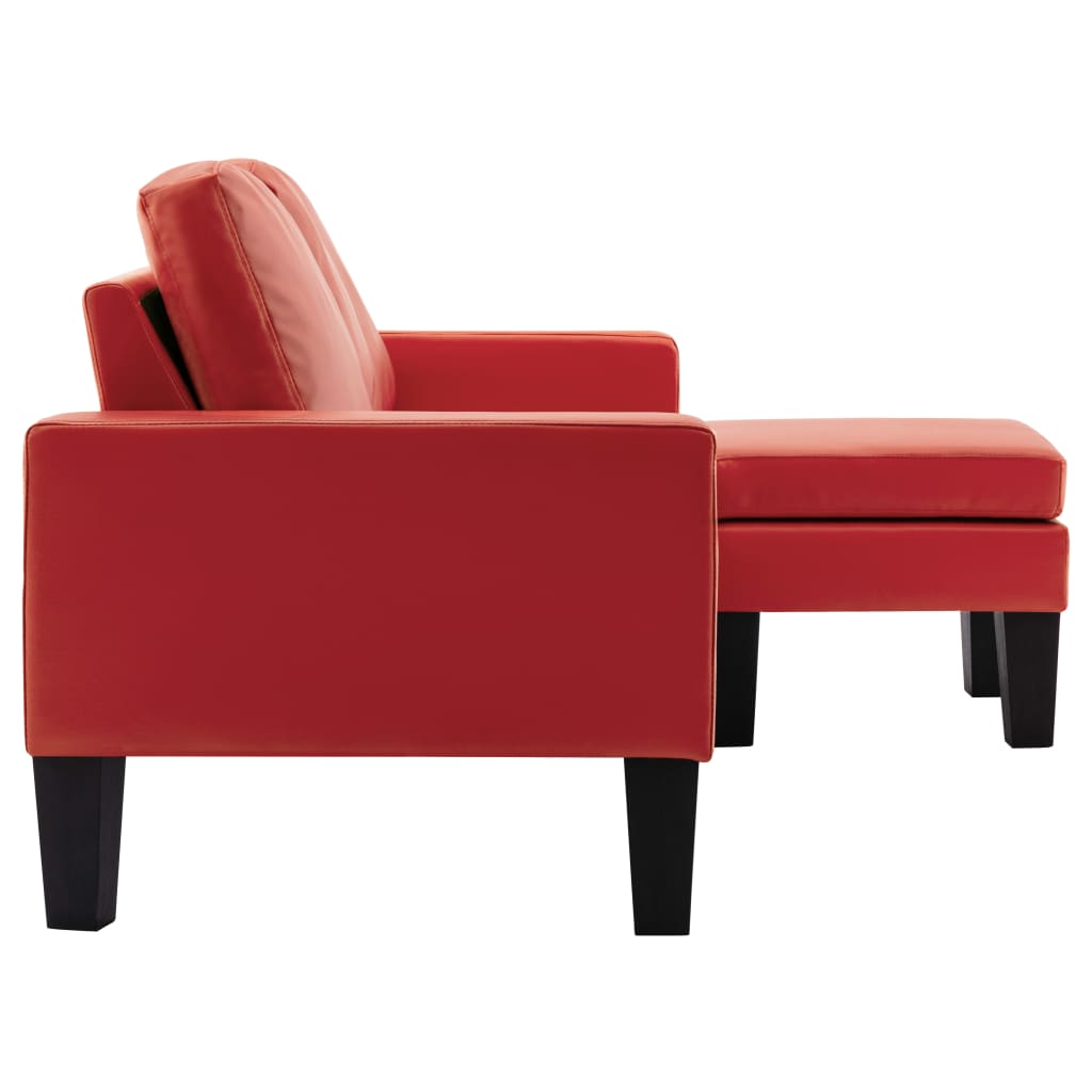 Sofá de 3 lugares c/ apoio de pés couro artificial vermelho