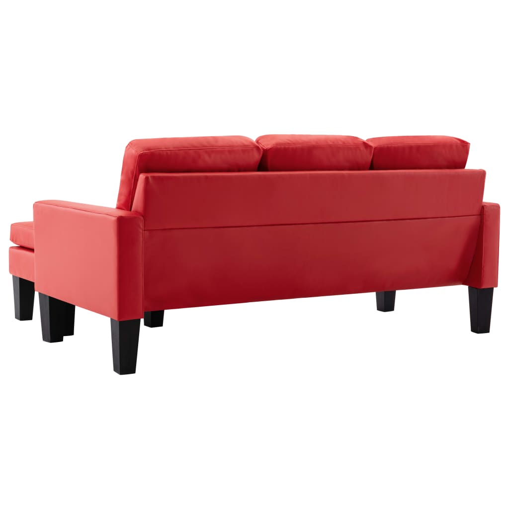 Sofá de 3 lugares c/ apoio de pés couro artificial vermelho