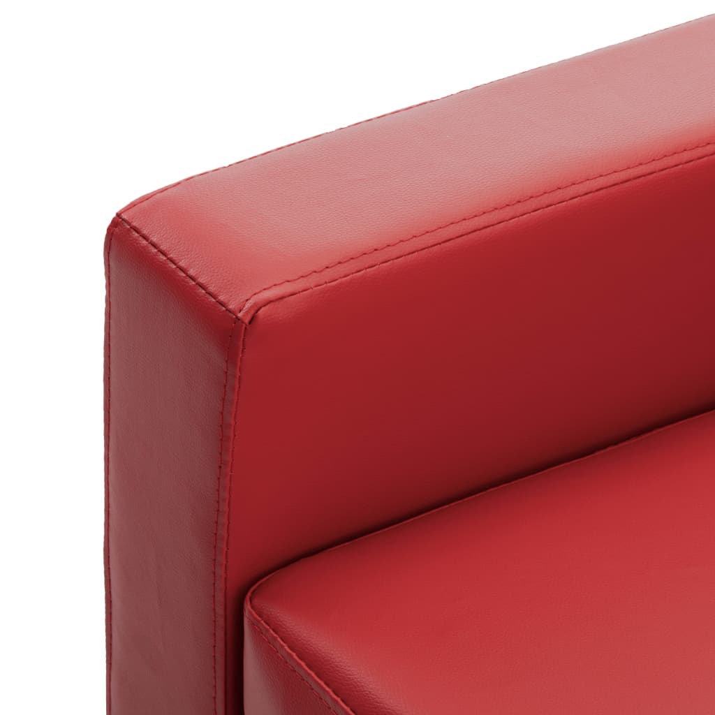 Sofá de 3 lugares c/ apoio de pés couro artificial vermelho