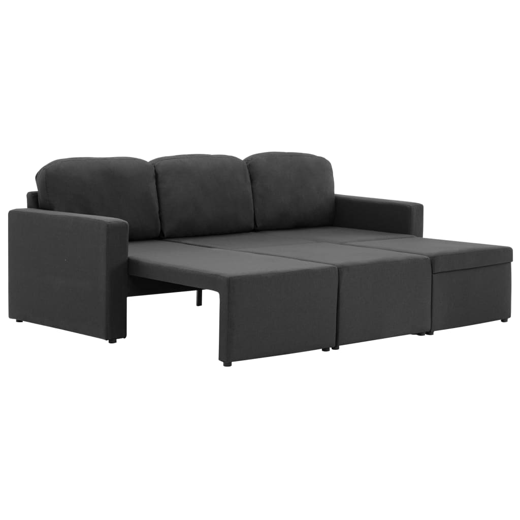Sofá-cama modular de 3 lugares tecido cinzento-escuro