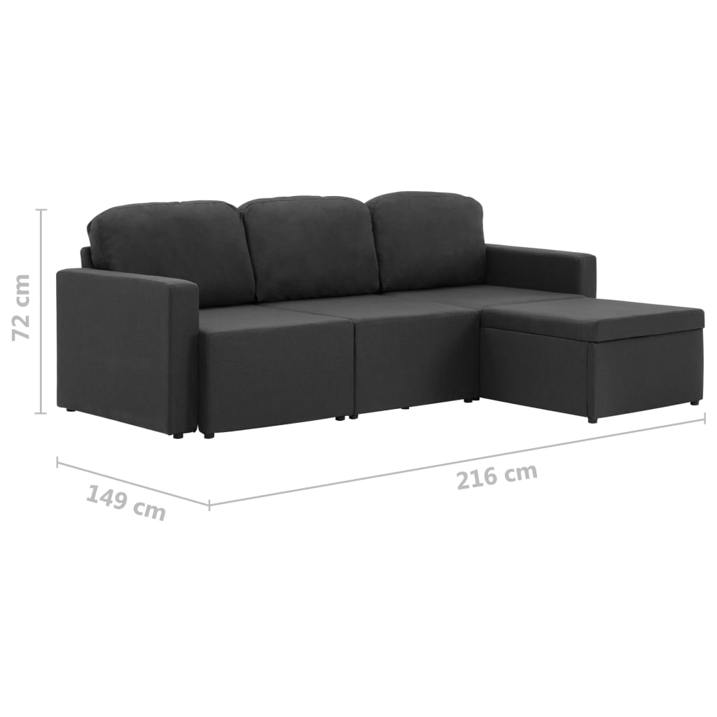 Sofá-cama modular de 3 lugares tecido cinzento-escuro
