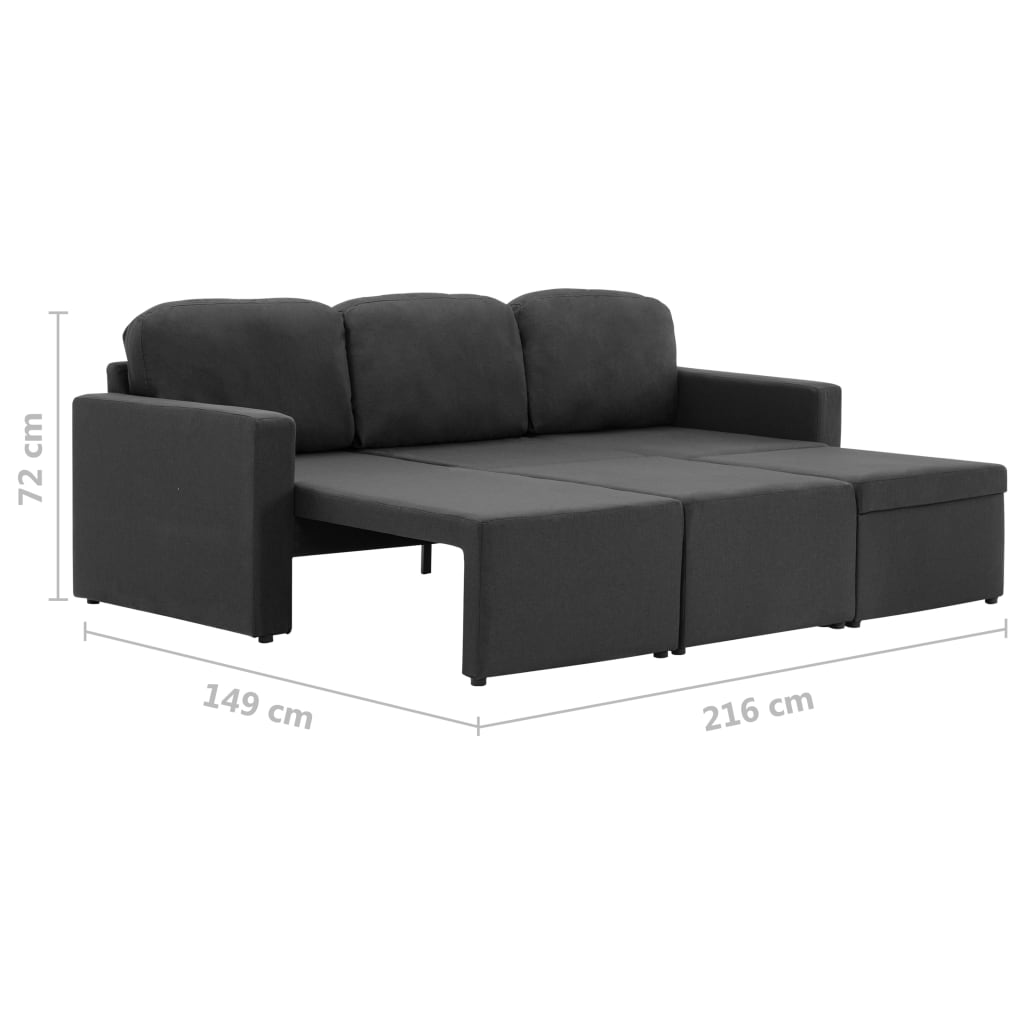 Sofá-cama modular de 3 lugares tecido cinzento-escuro