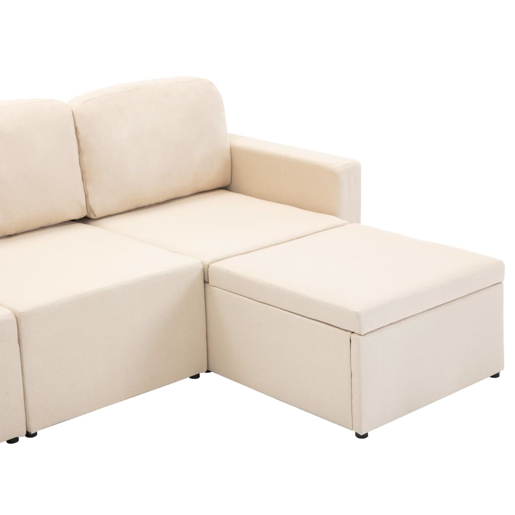 Sofá-cama modular de 3 lugares tecido creme