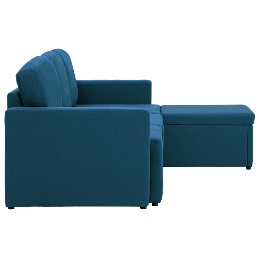 Sofá-cama modular de 3 lugares tecido azul