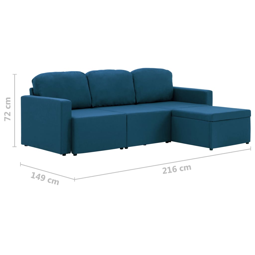 Sofá-cama modular de 3 lugares tecido azul