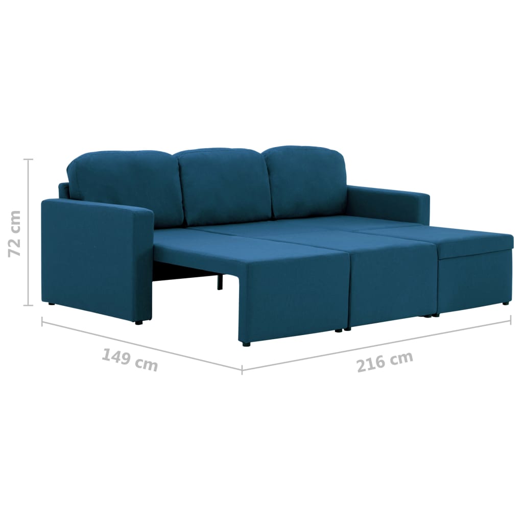 Sofá-cama modular de 3 lugares tecido azul