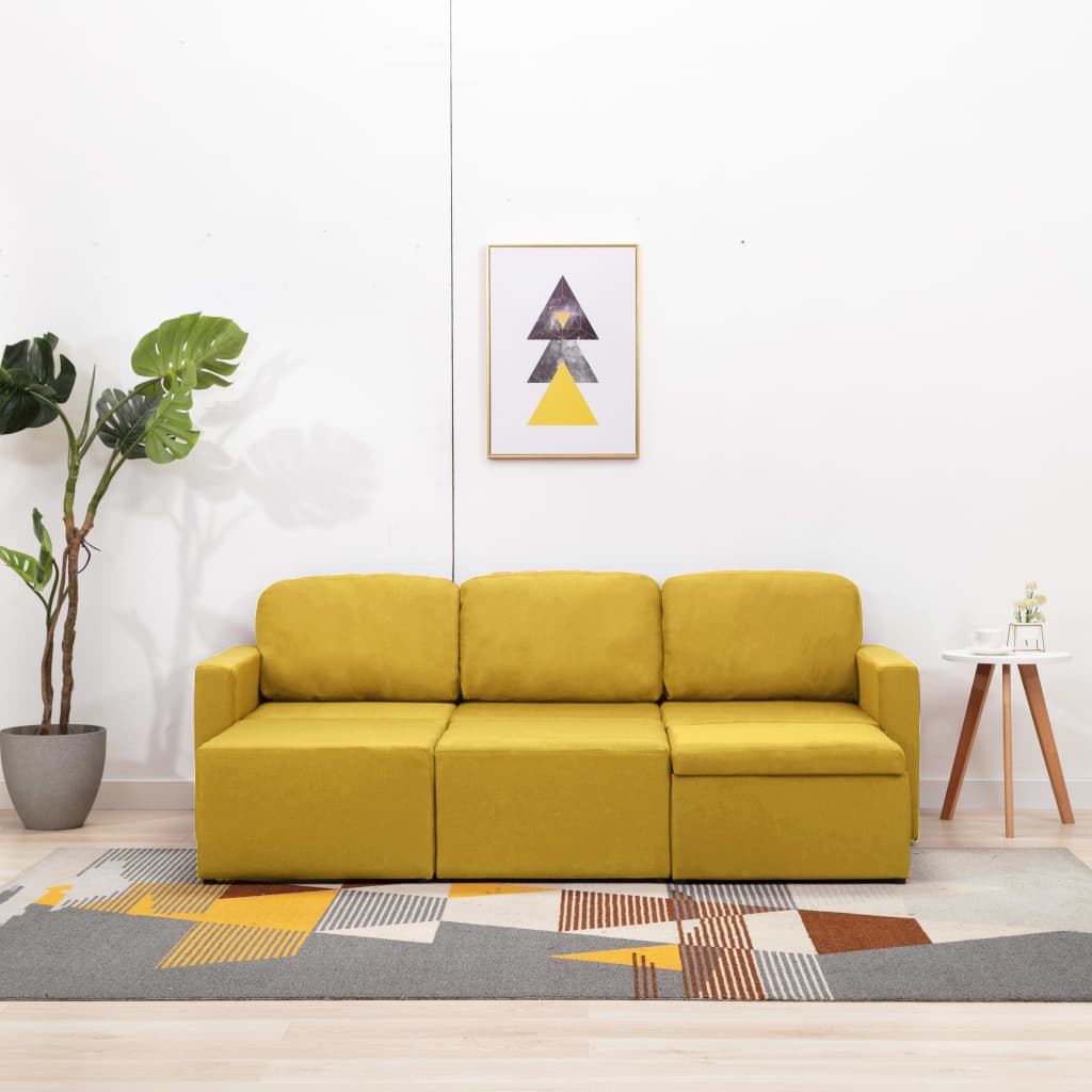 Sofá-cama modular de 3 lugares tecido amarelo