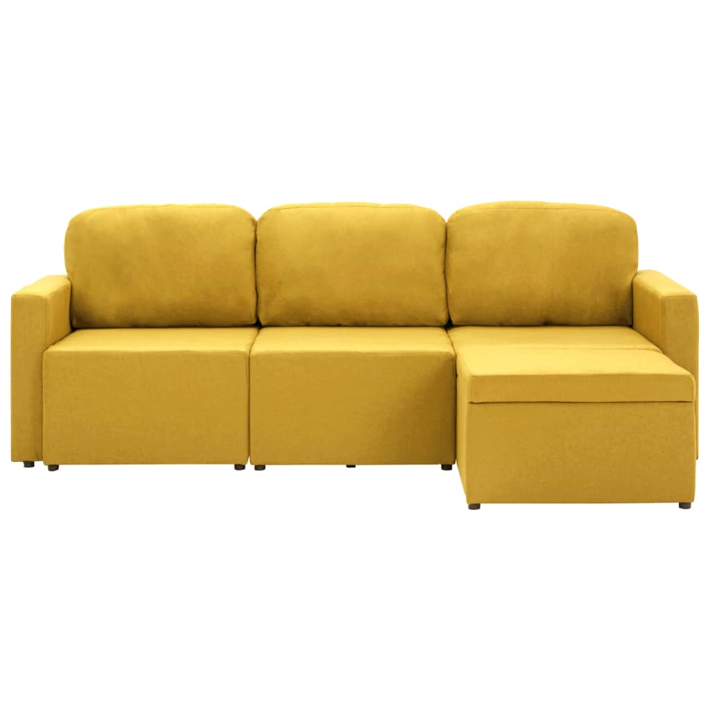 Sofá-cama modular de 3 lugares tecido amarelo