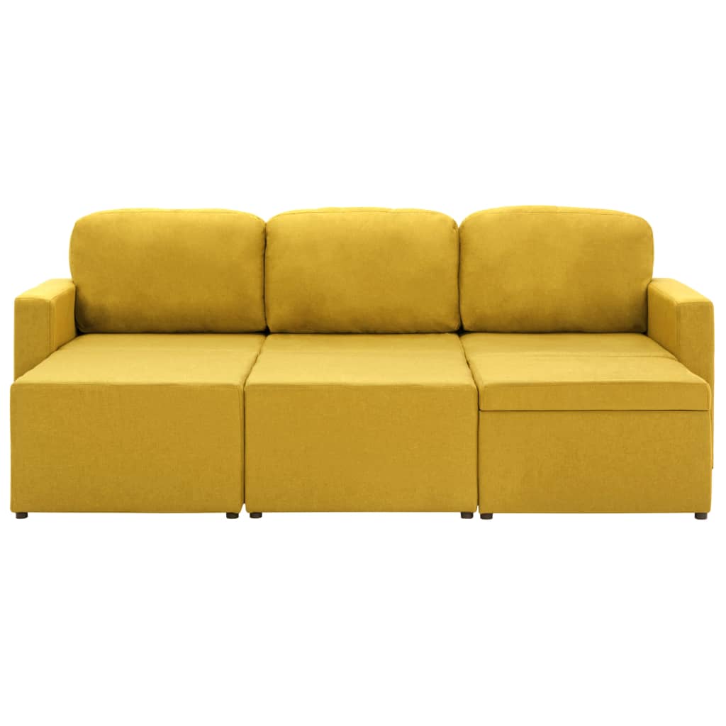 Sofá-cama modular de 3 lugares tecido amarelo