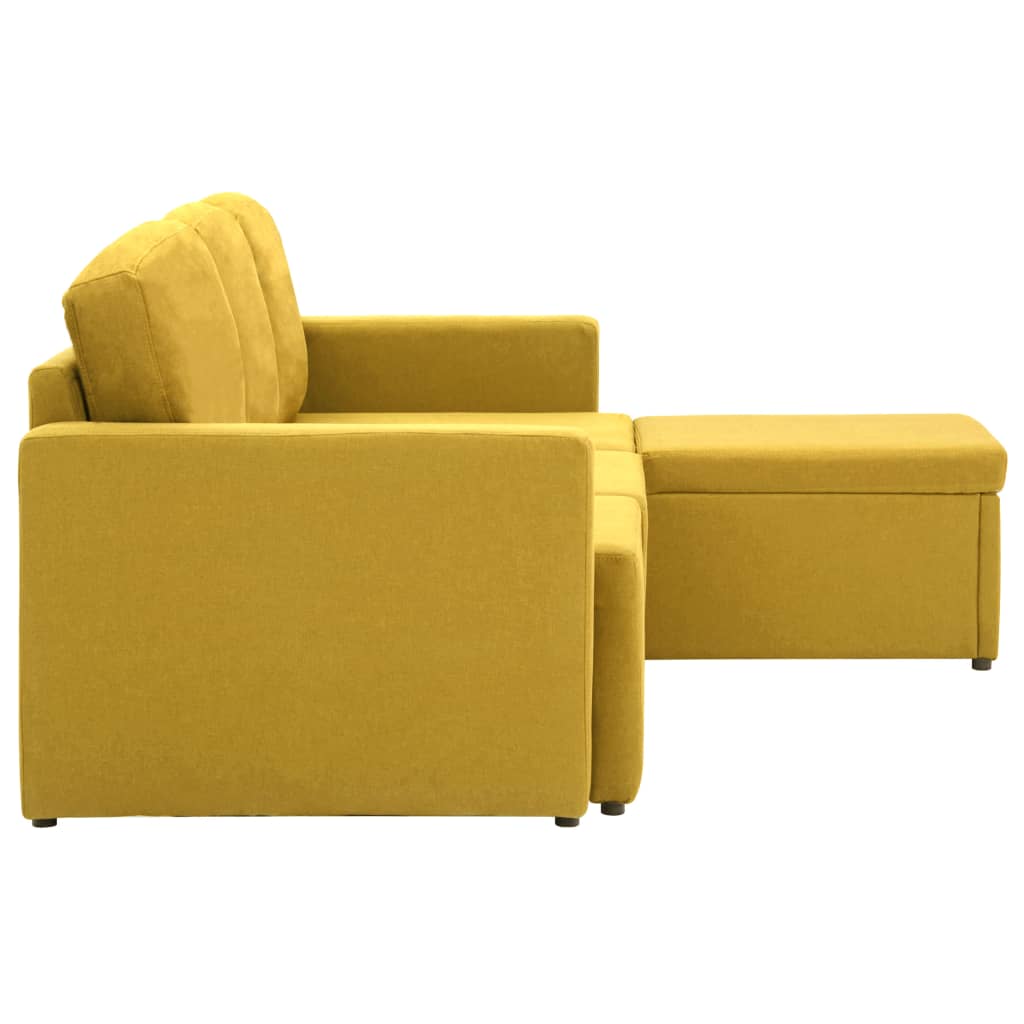 Sofá-cama modular de 3 lugares tecido amarelo