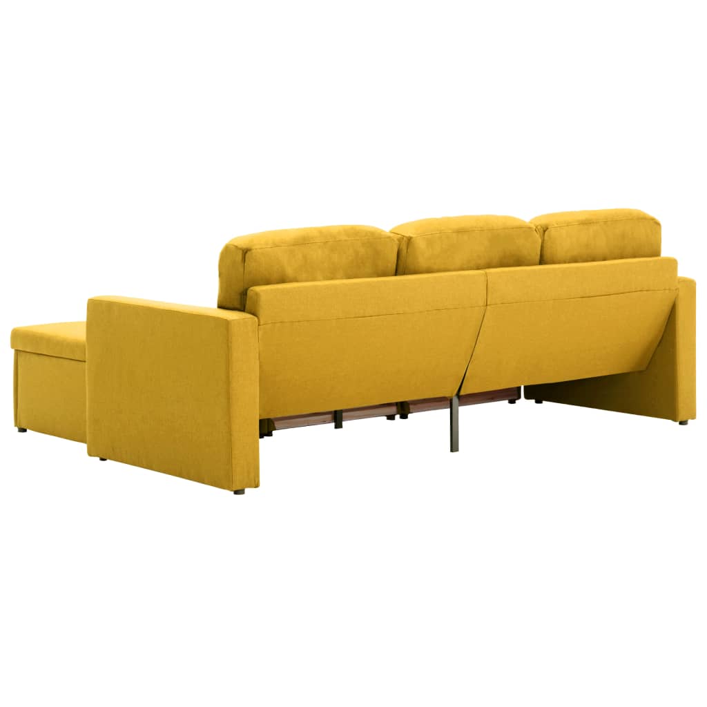 Sofá-cama modular de 3 lugares tecido amarelo