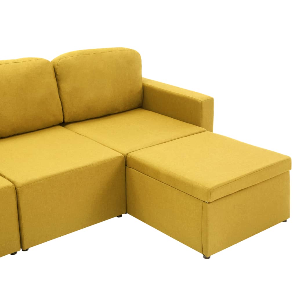 Sofá-cama modular de 3 lugares tecido amarelo