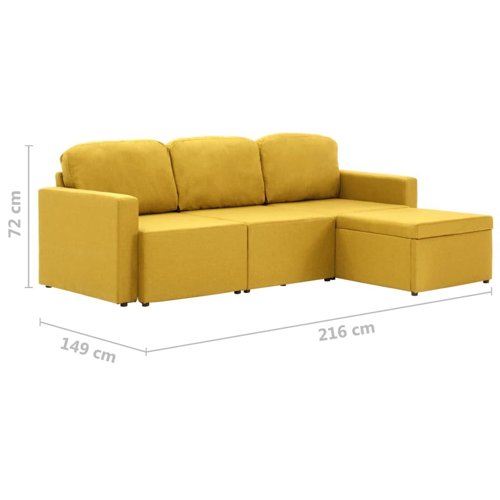 Sofá-cama modular de 3 lugares tecido amarelo