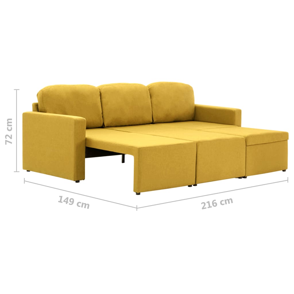 Sofá-cama modular de 3 lugares tecido amarelo