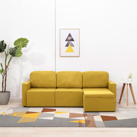Sofá-cama modular de 3 lugares tecido amarelo