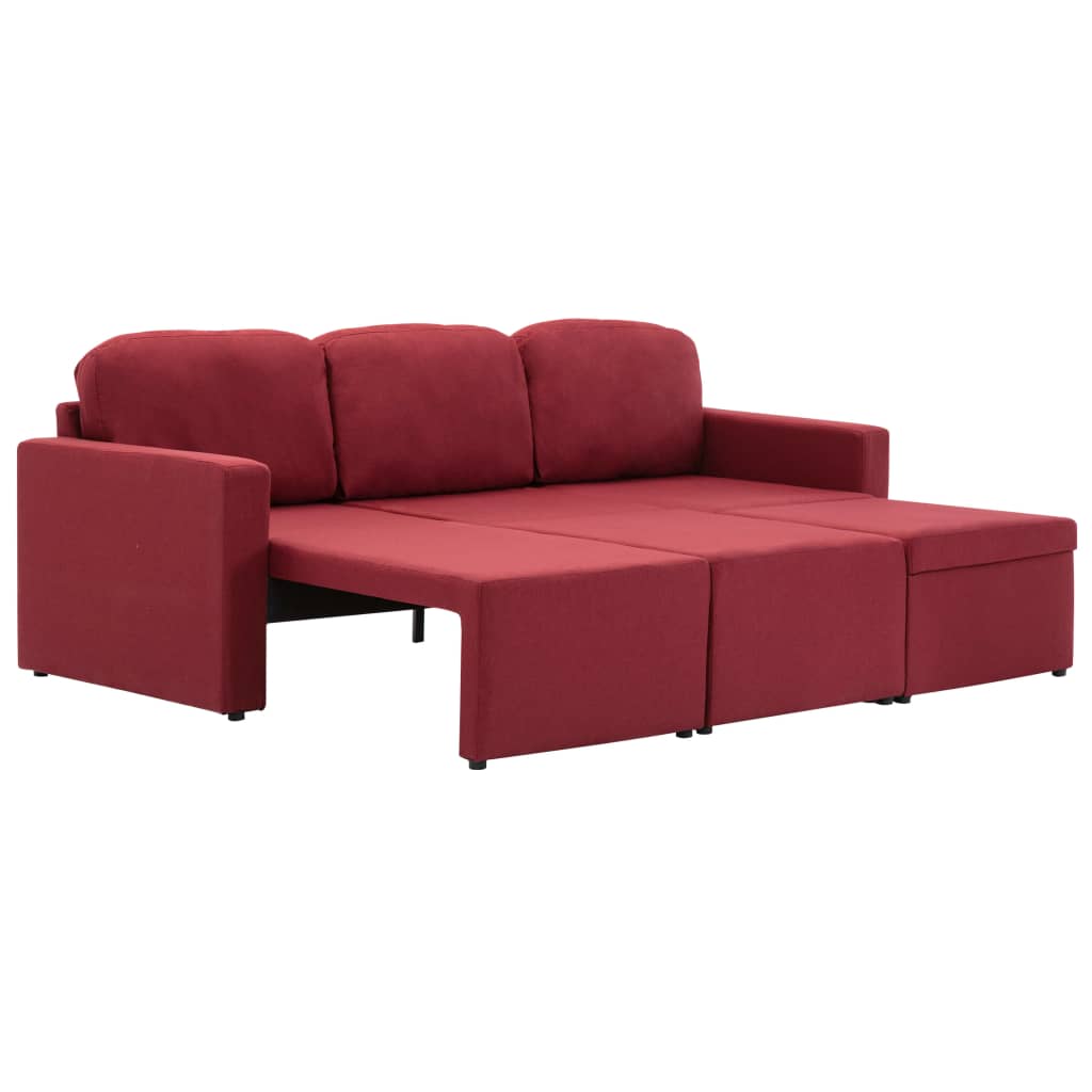 Sofá-cama modular de 3 lugares tecido vermelho tinto