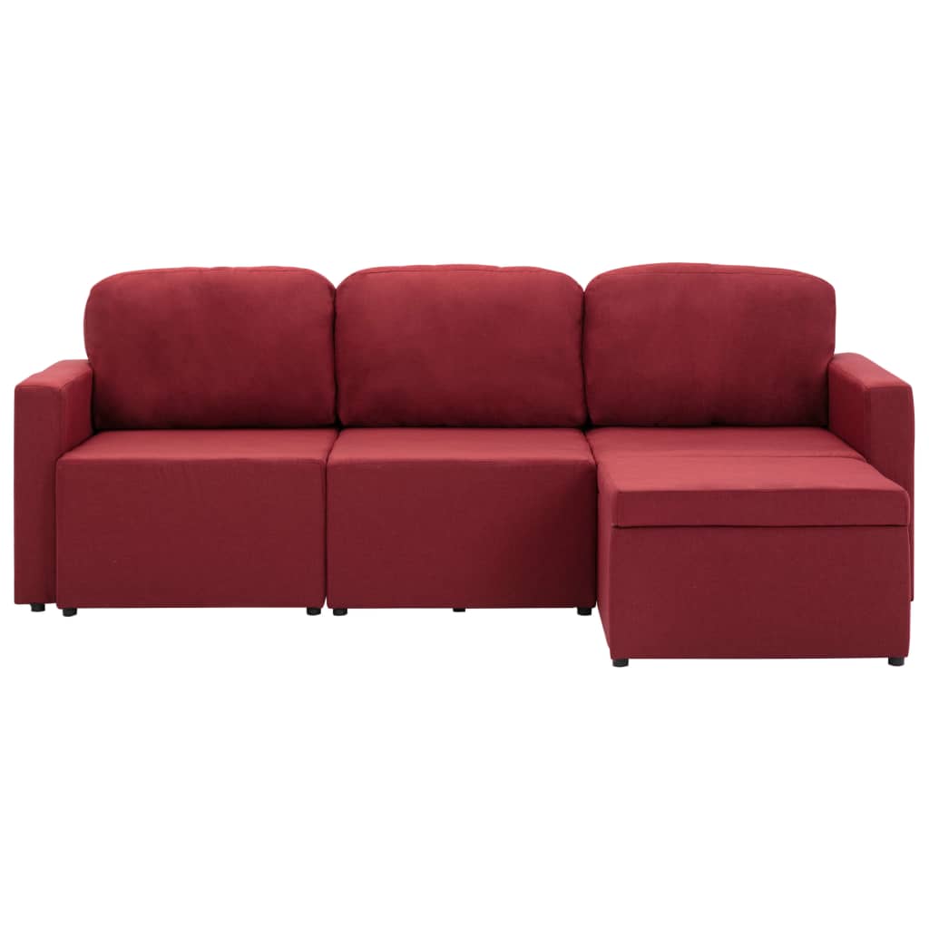Sofá-cama modular de 3 lugares tecido vermelho tinto
