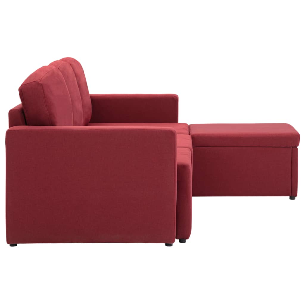 Sofá-cama modular de 3 lugares tecido vermelho tinto