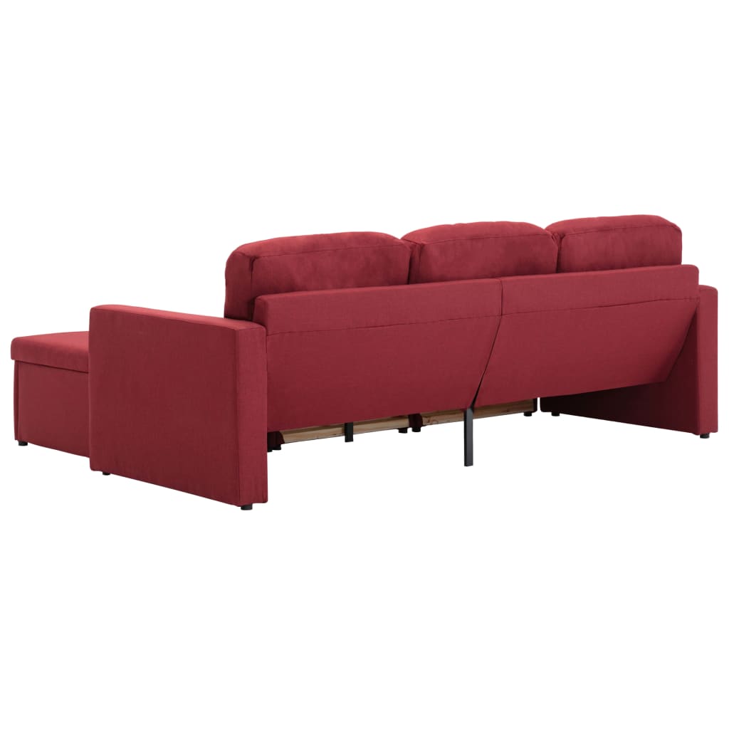 Sofá-cama modular de 3 lugares tecido vermelho tinto