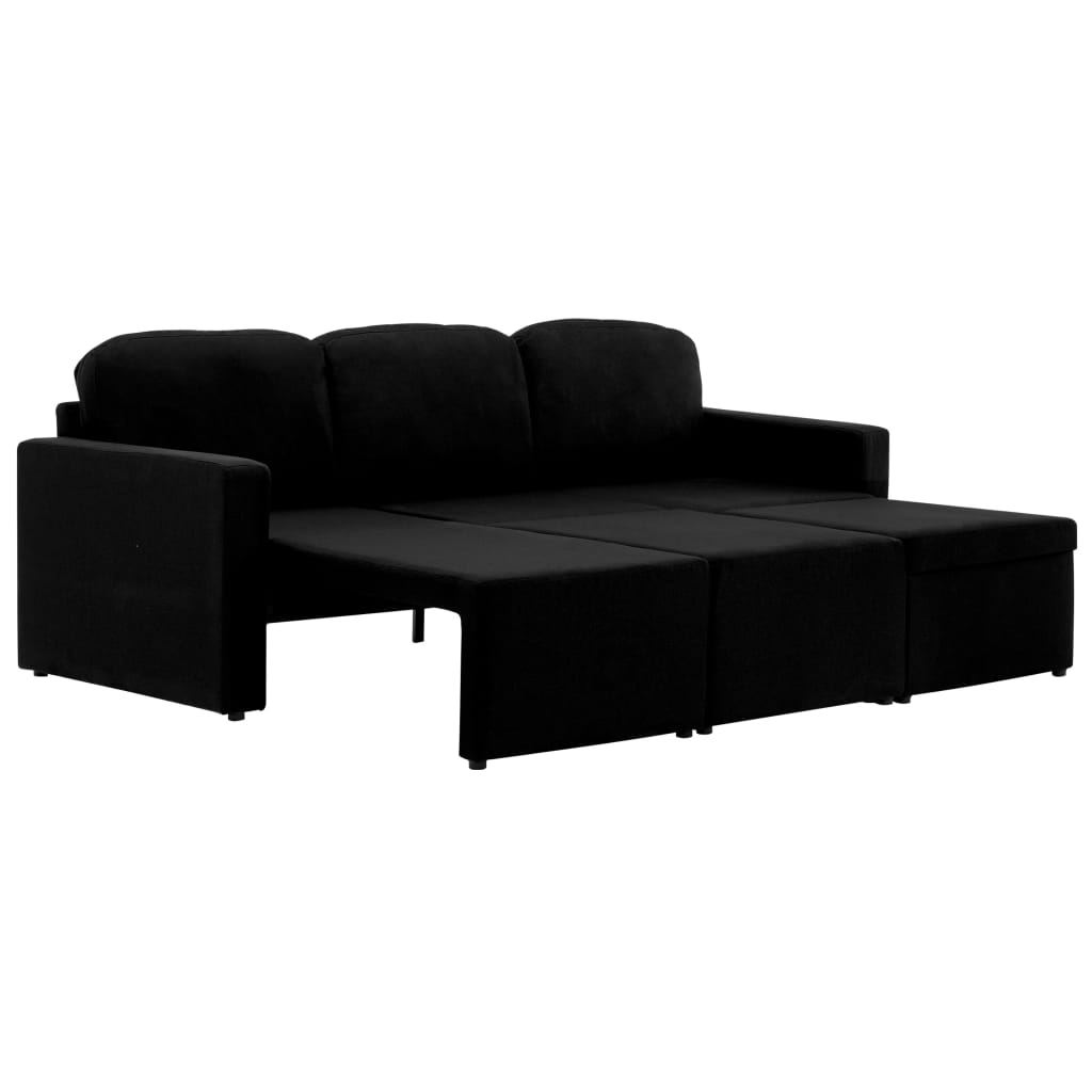 Sofá-cama modular de 3 lugares tecido preto