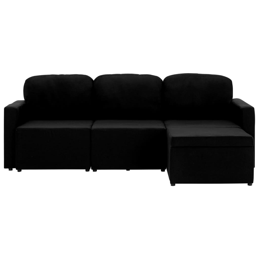 Sofá-cama modular de 3 lugares tecido preto