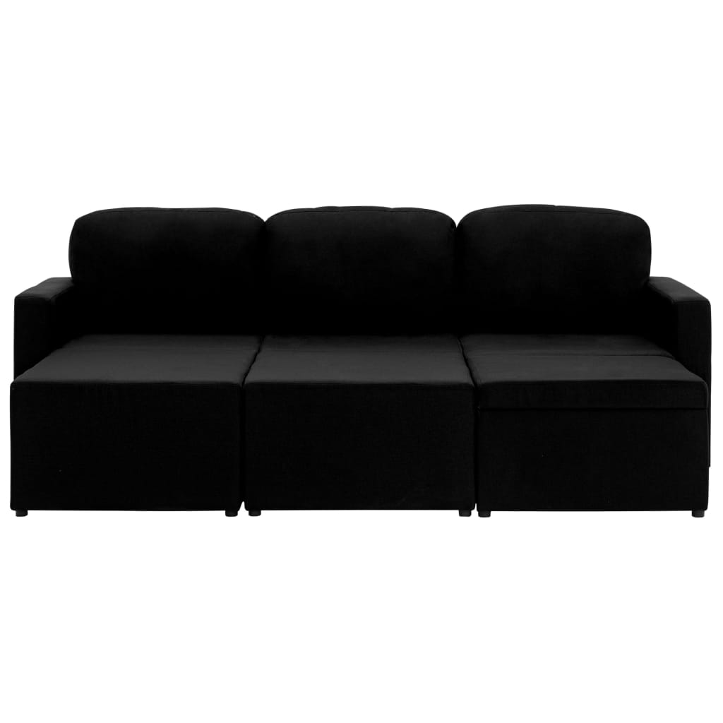 Sofá-cama modular de 3 lugares tecido preto