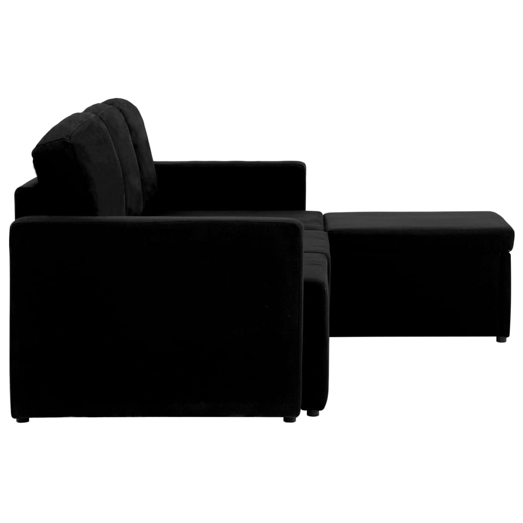 Sofá-cama modular de 3 lugares tecido preto