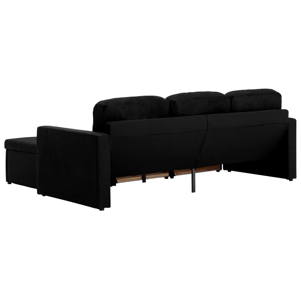 Sofá-cama modular de 3 lugares tecido preto