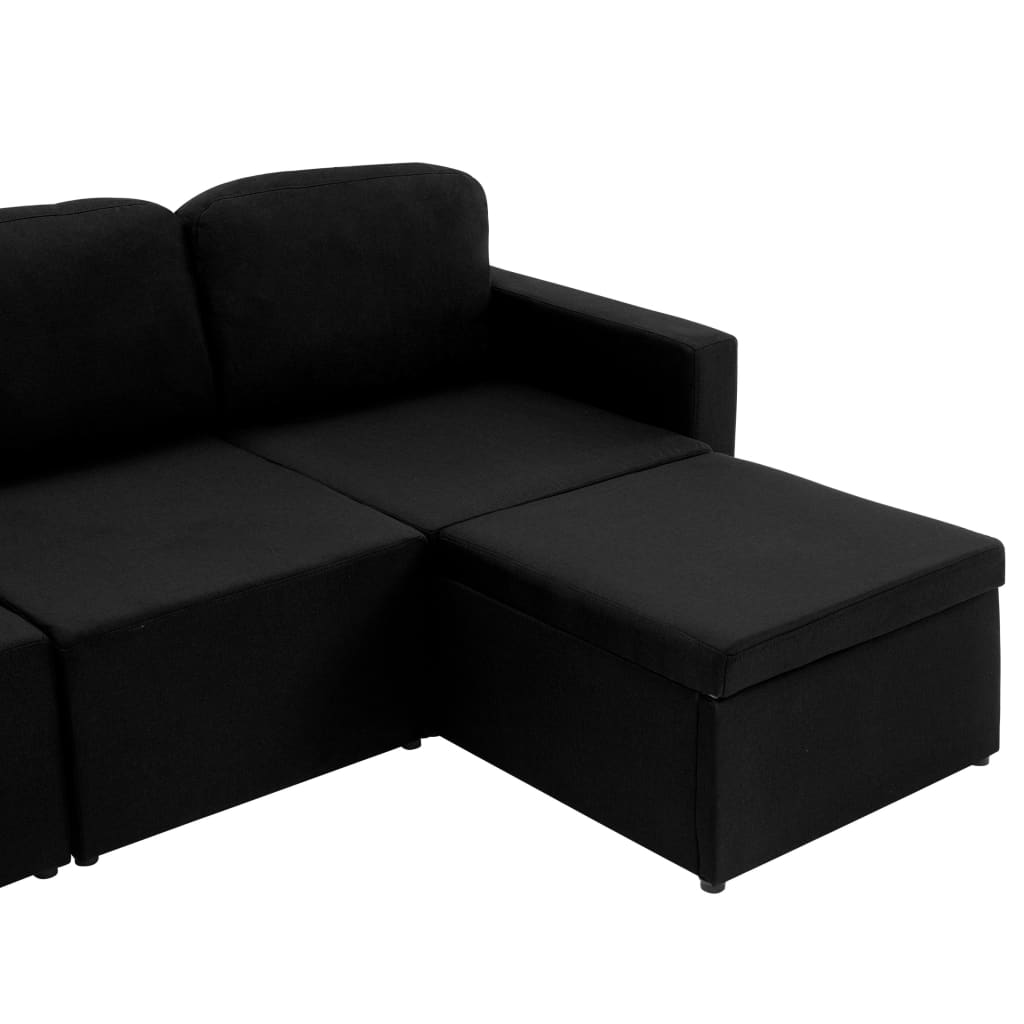 Sofá-cama modular de 3 lugares tecido preto