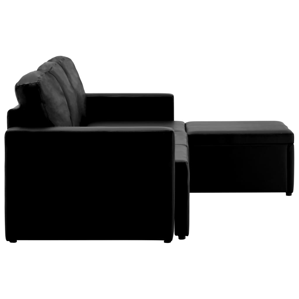 Sofá-cama modular de 3 lugares couro artificial preto