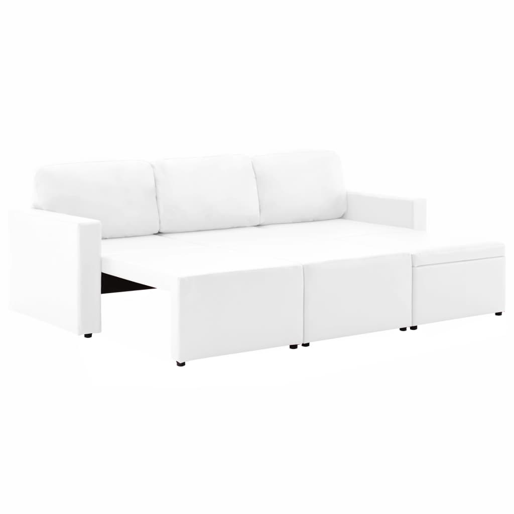 Sofá-cama modular de 3 lugares couro artificial branco