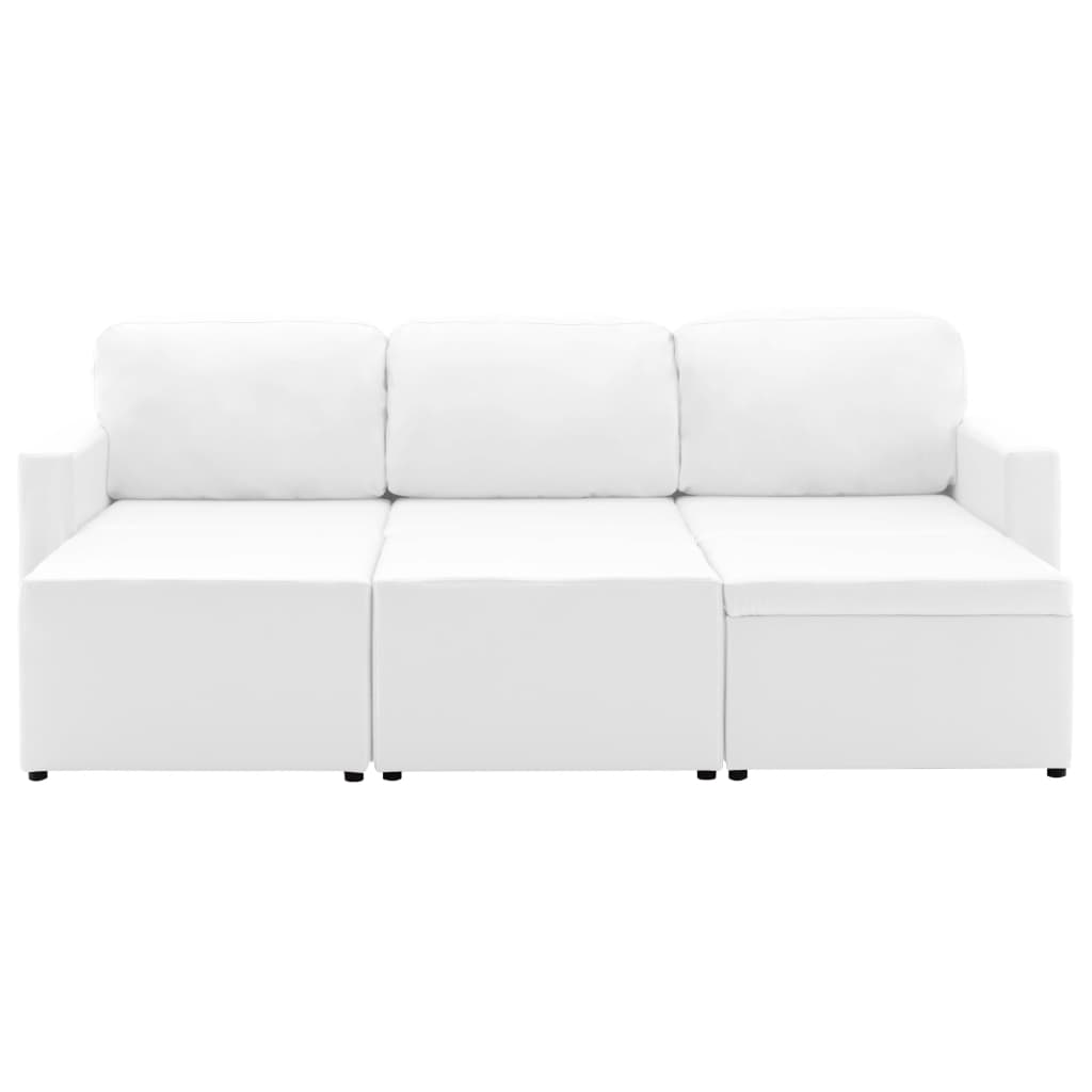 Sofá-cama modular de 3 lugares couro artificial branco