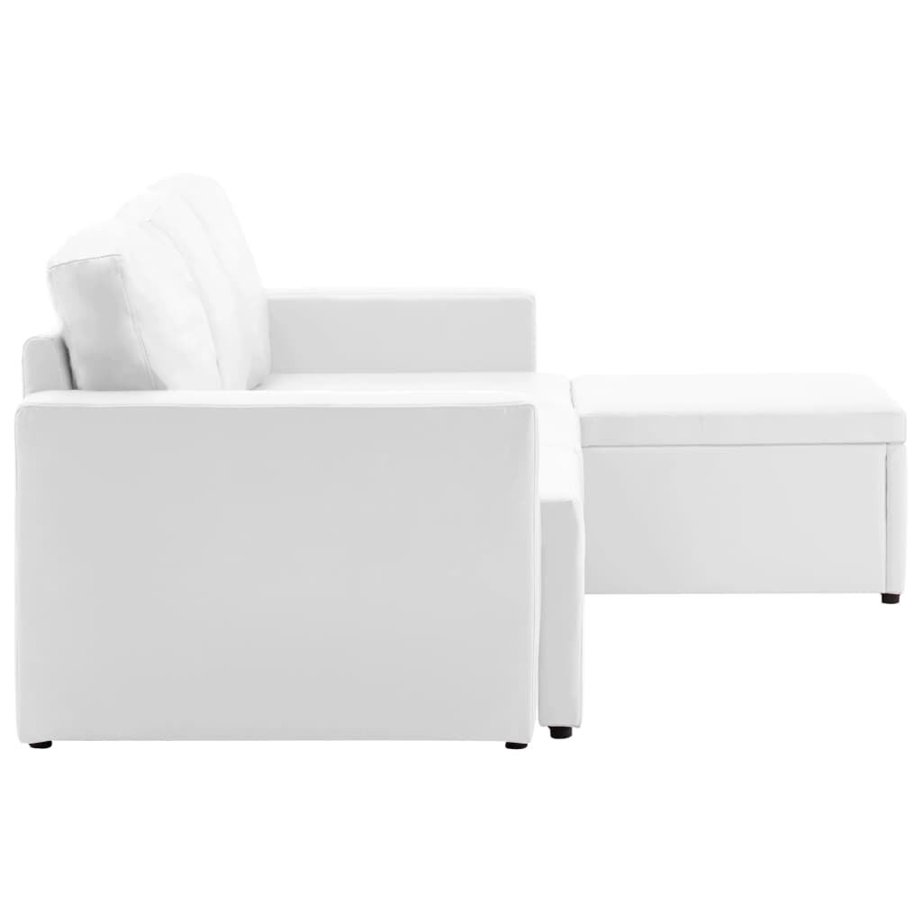 Sofá-cama modular de 3 lugares couro artificial branco
