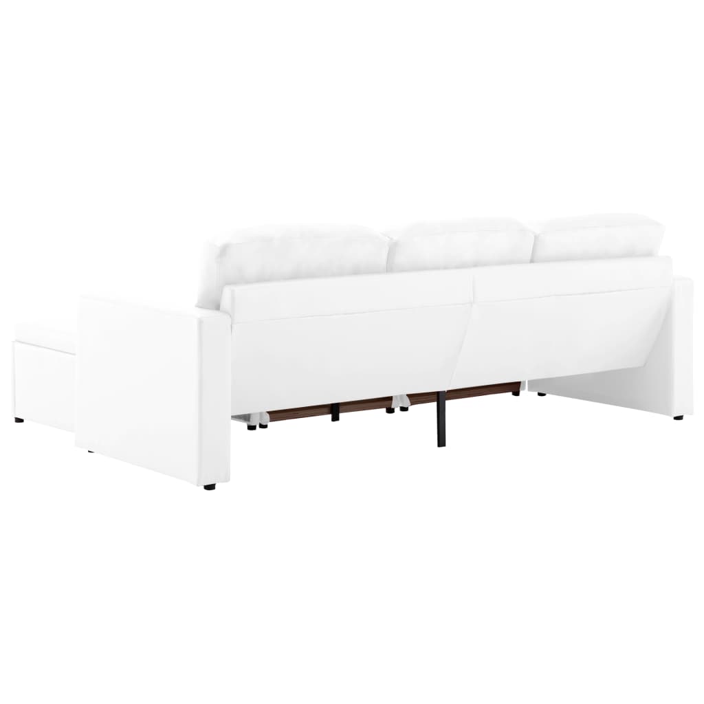 Sofá-cama modular de 3 lugares couro artificial branco