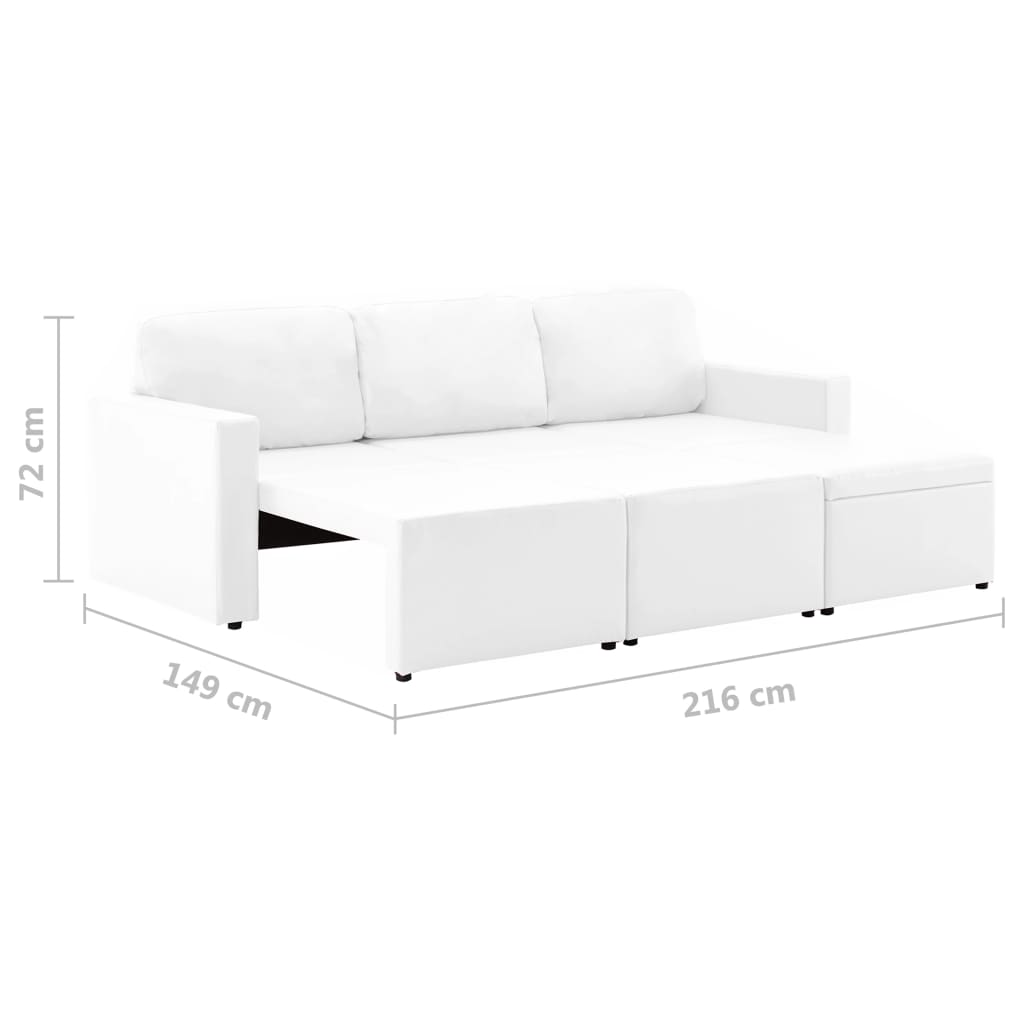 Sofá-cama modular de 3 lugares couro artificial branco